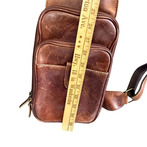 Paul & Taylor Men's Sling Bag Brown Leather - Picture 5 of 10